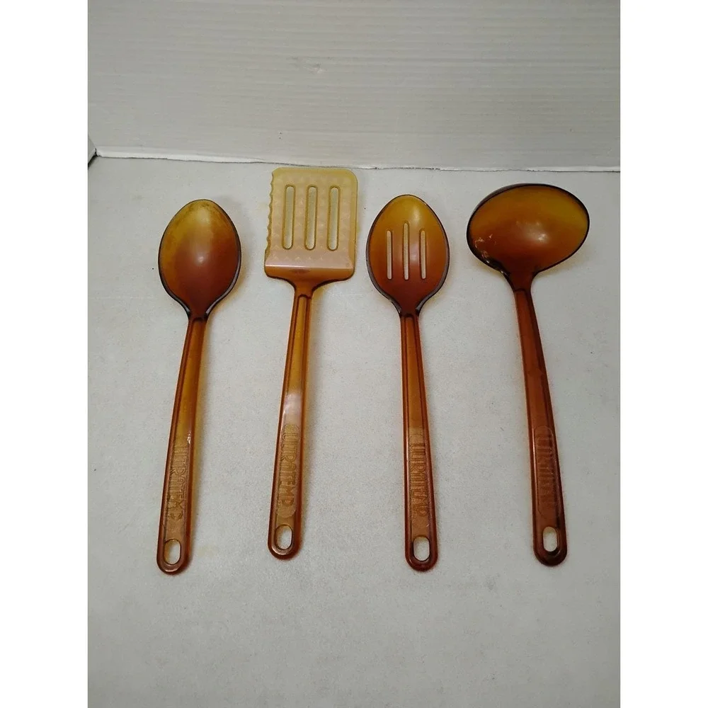 Lot of 4 Vintage Ultratemp Translucent Amber Cooking Utensils Robinson Knife Co
